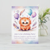 Cute Red Kitten Birthday Invitation Pastel Boho  Einladung (Stehend Vorderseite)