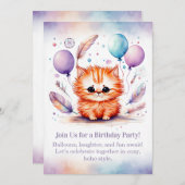 Cute Red Kitten Birthday Invitation Pastel Boho  Einladung (Vorne/Hinten)