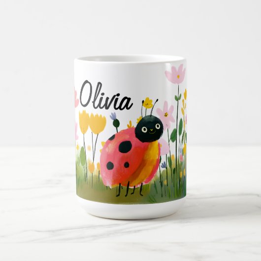 Cute Red Ladybug Girl's Name Wildflowers Kaffeetasse (Mittel)
