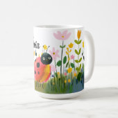Cute Red Ladybug Girl's Name Wildflowers Kaffeetasse (VorderseiteRechts)