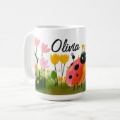 Cute Red Ladybug Girl's Name Wildflowers Kaffeetasse (Vorderseite Links)