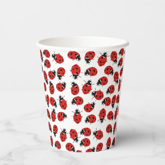 Cute Red Ladybug Pattern  Pappbecher (Rückseite)