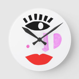 Cute Red Lips Face Modern Runde Wanduhr