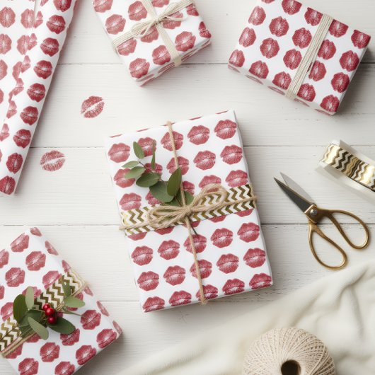 Cute Red Lips Pattern Christmas Gift Wrap Geschenkpapier
