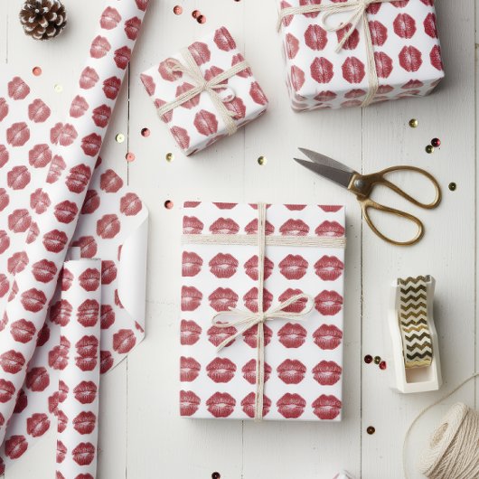Cute Red Lips Pattern Christmas Gift Wrap Geschenkpapier