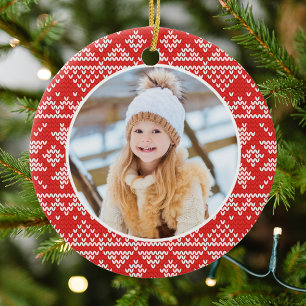 Cute Red Nordic-Schneefleece-Pullover-Muster-Foto Keramikornament