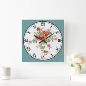 Cute Red-Orange Flowers Quadratische Wanduhr (Zuhause)