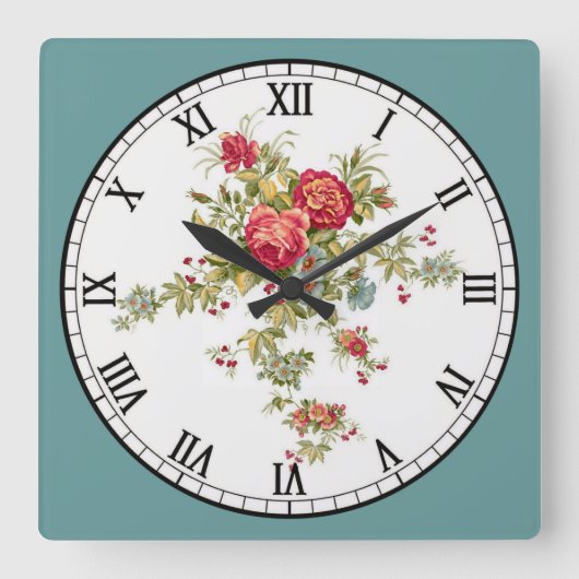 Cute Red-Orange Flowers Quadratische Wanduhr (Vorderseite)