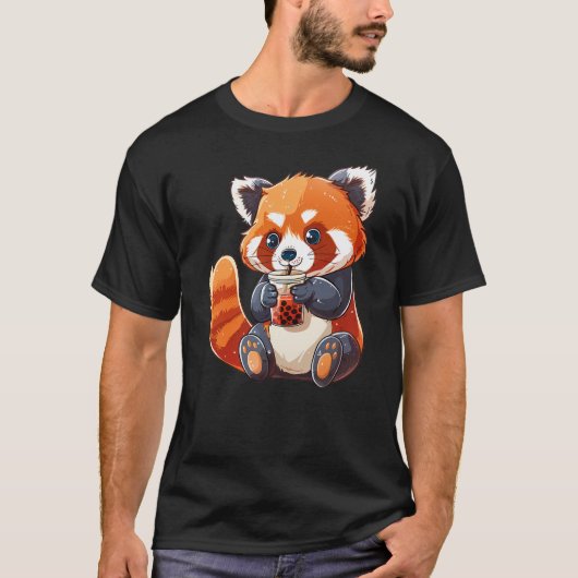 Cute Red Panda Bubble Tea Boba Tea Lover T-Shirt (Vorderseite)