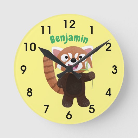 Cute red panda cartoon illustration runde wanduhr (Vorderseite)