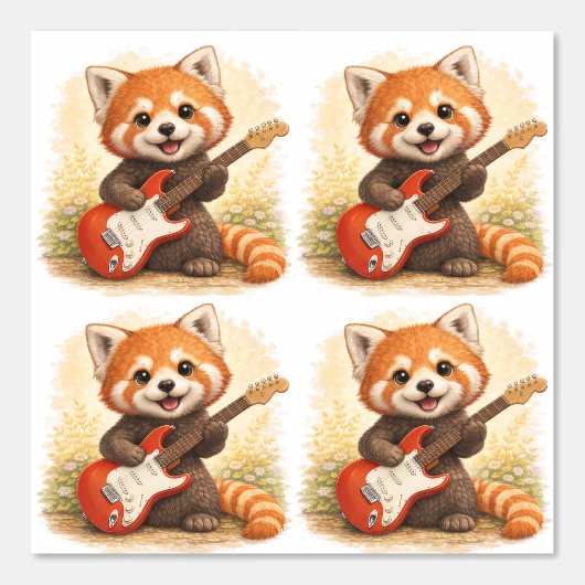 Cute Red Panda Guitar Pattern Wallpaper Kids Tapete (Vorderseite)