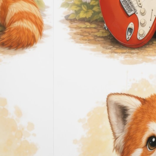 Cute Red Panda Guitar Pattern Wallpaper Kids Tapete (Naht)