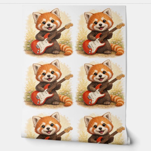 Cute Red Panda Guitar Pattern Wallpaper Kids Tapete (Abrollen)