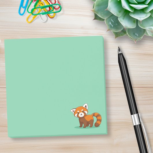 Cute Red Panda on Green Post-it Klebezettel