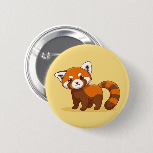 Cute Red Panda on Yellow Button (Vorne & Hinten)