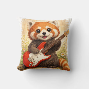 Cute Red Panda Playing Guitar Kawaii Animal Musici Kissen