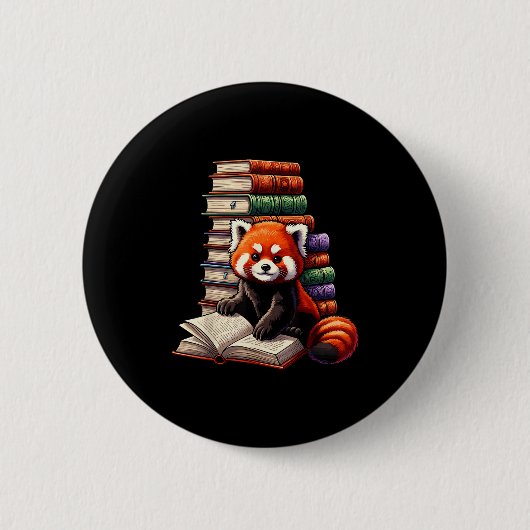 Cute Red Panda Reading Book Animal Bookworm Button (Vorderseite)
