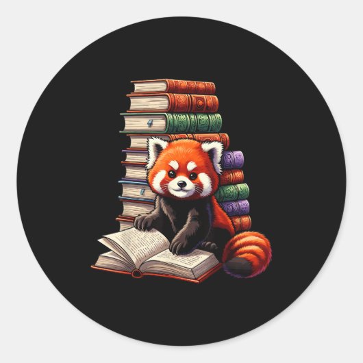 Cute Red Panda Reading Book Animal Bookworm  Runder Aufkleber (Vorderseite)