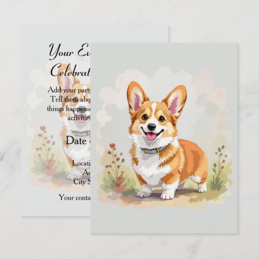 Cute Red Pembroke Welsh Corgi Dog Einladung (Vorne/Hinten)