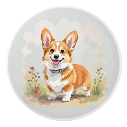 Cute Red Pembroke Welsh Corgi Dog Keramikknauf (Vorderseite)