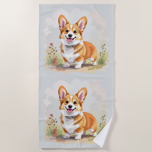 Cute Red Pembroke Welsh Corgi Dog Strandtuch (Vorderseite)
