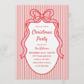 Cute Red Pink Stripes & Bow Frame Christmas Einladung (Vorderseite)