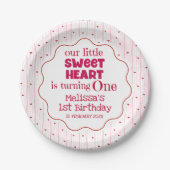 Cute Red Pink Sweetheart Turning One Birthday Pappteller (Vorderseite)