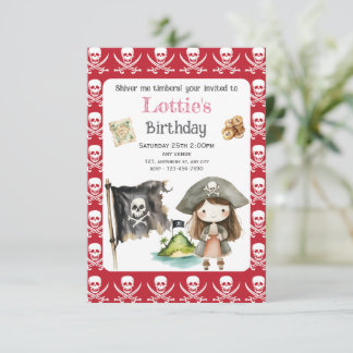 Cute Red Pirate child's Birthday Invitation Save The Date