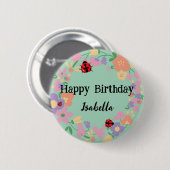 Cute red Polka dot Ladybug Spring Flower Birthday Button (Vorne & Hinten)