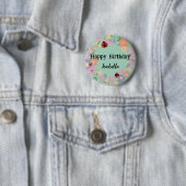 Cute red Polka dot Ladybug Spring Flower Birthday Button (Beispiel)