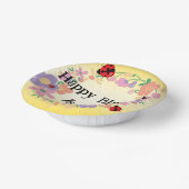 Cute red Polka dot Ladybug Spring Flower Birthday Pappteller (Gewinkelt)