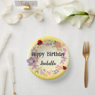 Cute red Polka dot Ladybug Spring Flower Birthday Pappteller