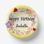 Cute red Polka dot Ladybug Spring Flower Birthday Pappteller (Vorderseite)
