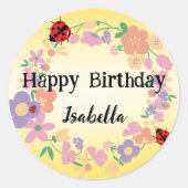 Cute red Polka dot Ladybug Spring Flower Birthday Runder Aufkleber (Vorderseite)