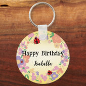 Cute red Polka dot Ladybug Spring Flower Birthday Schlüsselanhänger (Vorderseite)