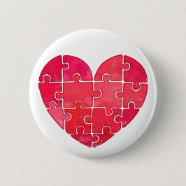 Cute red puzzle heart watercolor button