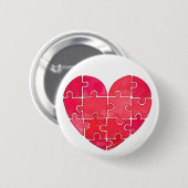 Cute red puzzle heart watercolor button (Vorne & Hinten)