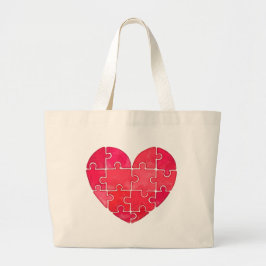 Cute red puzzle heart, watercolor print jumbo stoffbeutel