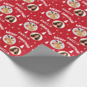 Cute Red Reindeer Kid`s Name Photo Merry Christmas Geschenkpapier (Ecke)