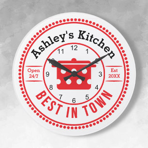 Cute Red Retro Cook Pot Kitchen Uhr