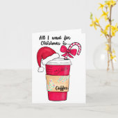 Cute Red Santa Hat Coffee Candy Cane Christmas Karte (Gelbe Blume)