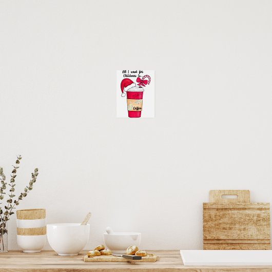 Cute Red Santa Hat Coffee Candy Cane Christmas Poster (Küche)