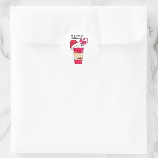 Cute Red Santa Hat Coffee Candy Cane Christmas  Runder Aufkleber (Tasche)