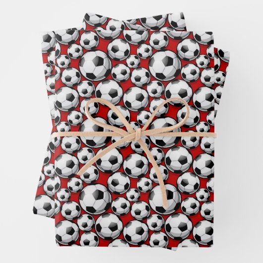 cute red Soccer ball sports pattern  Geschenkpapier Set (Beispiel)