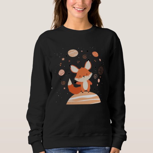 Cute Red Space Fox Float In Space Alone Cosmic Ani Sweatshirt (Vorderseite)