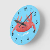 Cute red spotty crab cartoon illustration runde wanduhr (Winkel)