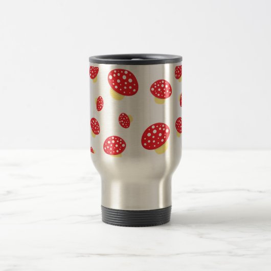 Cute Red Spotty Toadstool Mushrooms Pattern Reisebecher (Mittel)