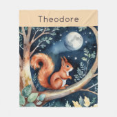Cute Red Squirrel Moonlit Night Sky Personalized Fleecedecke (Vorderseite)