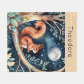Cute Red Squirrel Moonlit Night Sky Personalized Fleecedecke (Vorderseite (Horizontal))