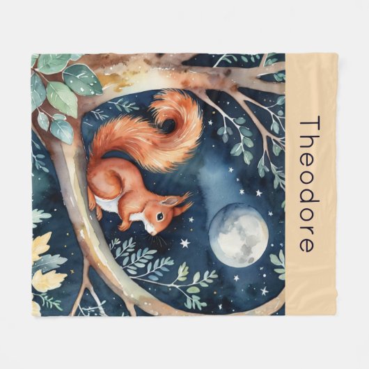 Cute Red Squirrel Moonlit Night Sky Personalized Fleecedecke (Vorderseite (Horizontal))